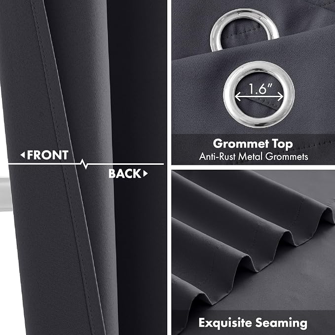 Short Dark Grey Blackout Kitchen Curtain W40 x L54 Inch 2 Panels | Thermal - Image 3