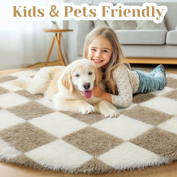 KICMOR Round Rugs 5ft for Bedroom Living Room, Fluffy Soft Circle Area Rug - Image 4