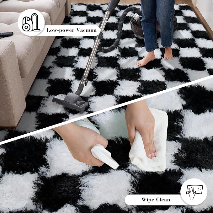 Black and White 3x7 Area Rugs for Bedroom, Fluffy Rug Small Bedside Carpet | - Image 7