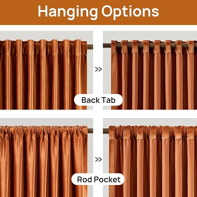 Luxury Orange Velvet Curtains 96 inch Length - Image 7