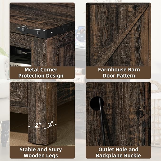 Joaxswe Nightstand with Charging Station and 2 Drawers, Farmhouse | Dark Drey - Image 9