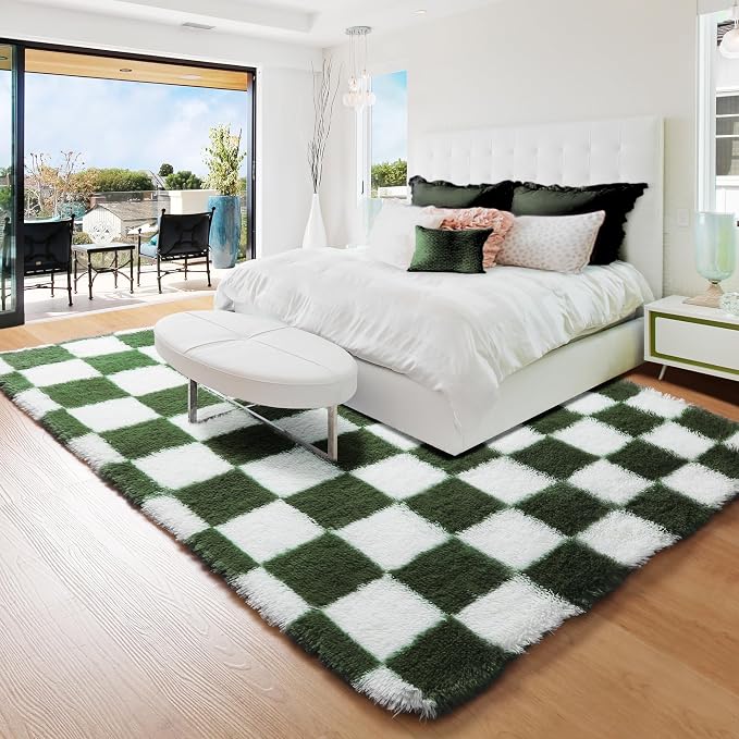 KICMOR Area Rug 5x7 for Living Room, Soft Fluffy Olive Green and White - Image 3