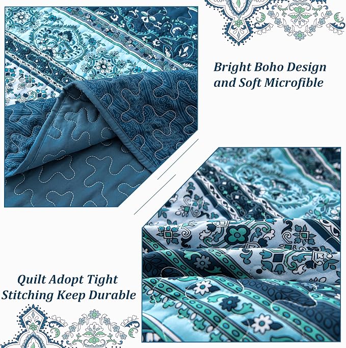 WONGS BEDDING Boho Quilt Set Full Size, Lightweight Microfiber Bed Decor - Image 6