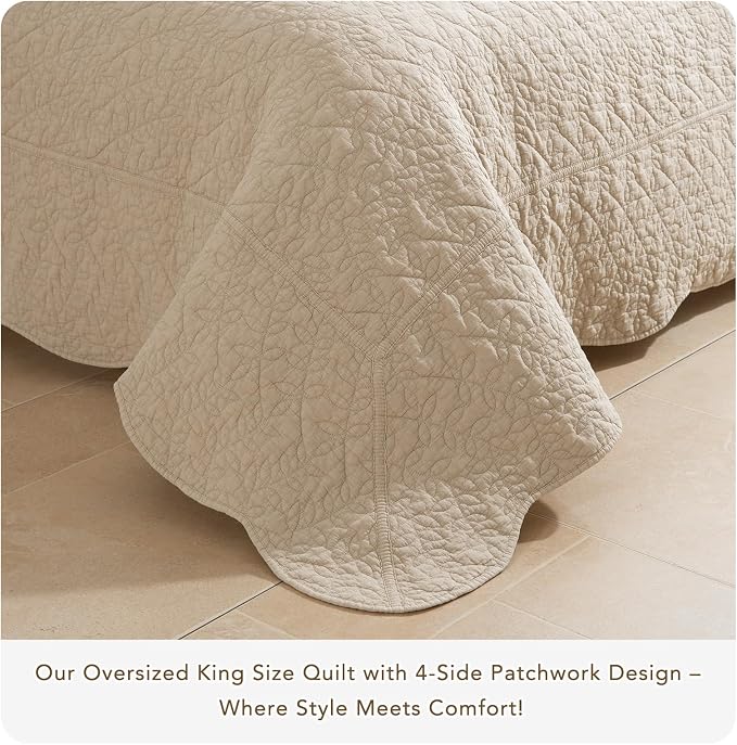 CozyTide Oversized King Bedspread 128"x120", Stone-Washed Cotton Wheat Leaves - Image 9