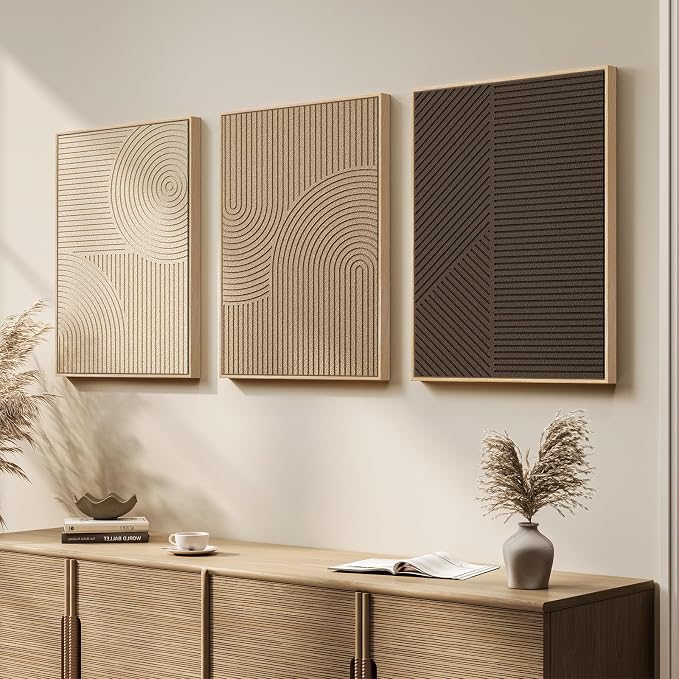 3D Textured Framed Boho Neutral Abstract Wall Art, 3 Piece Modern Minimalist - Image 4