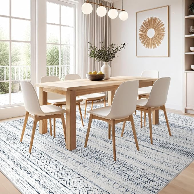 Nakagishi Boho 5x7 Area Rug Living Room Rugs Machine Washable White Blue | Soft - Image 2