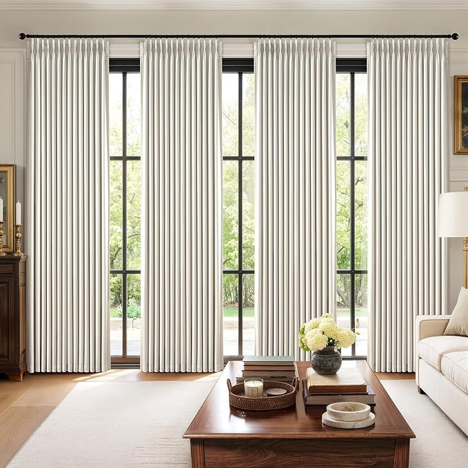 MIULEE Pinch Pleated 100% Blackout Curtain 40"x102" Beige White 4 Panel Set | by MIULEE