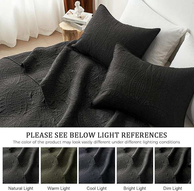 akkialla 118"x106" Black California King Quilt Set, Oversized Floor-Length - Image 5
