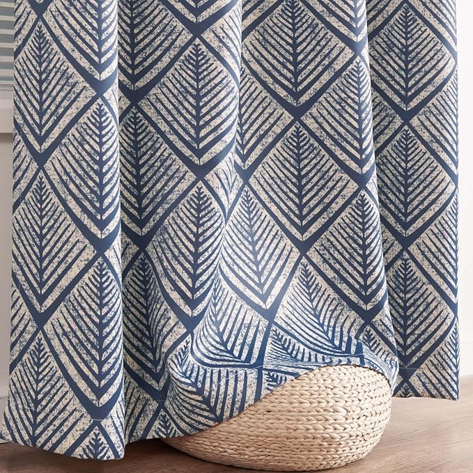 jinchan Blue Blackout Curtains Geometric Patterns Grommet 90 inch 2 Panels | - Image 6