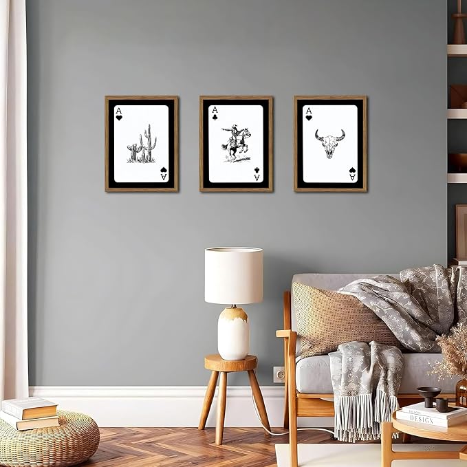 Western Cowboy Wall Art Set of 3 Cowboy Print Playing Card Inspired - Image 7