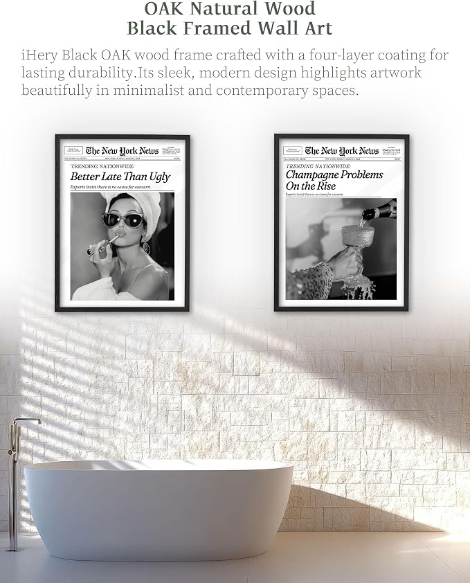 iHery 8x10in Audrey Hepburn Better Late Than Ugly Framed Bathroom Art | Premium - Image 6