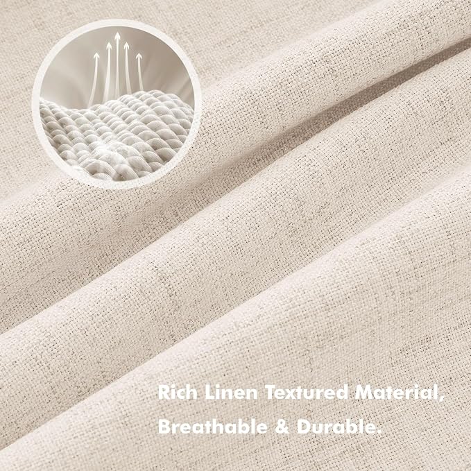 MIULEE 100% Blackout Linen Curtains 42 x 90 Inch Cream Beige 2 Panels | Thermal - Image 3