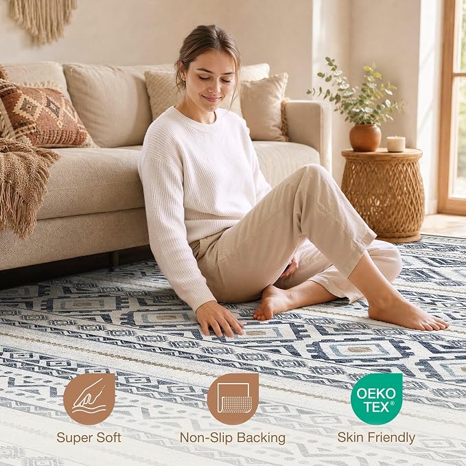 cotiled Boho 6x8 Area Rugs for Living Room: Soft Moroccan Washable Rug | Stain - Image 3