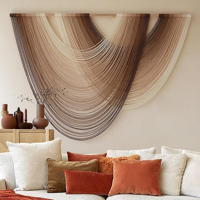 Macrame Wall Hanging Dip Dyed Large Boho Brown Fiber Wall Art 57"W*39"L | Hand - Image 2