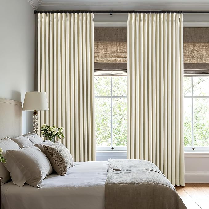 AUSSPVOCT Pinch Pleated 95 Inch Linen Curtains 100% Blackout - Image 4