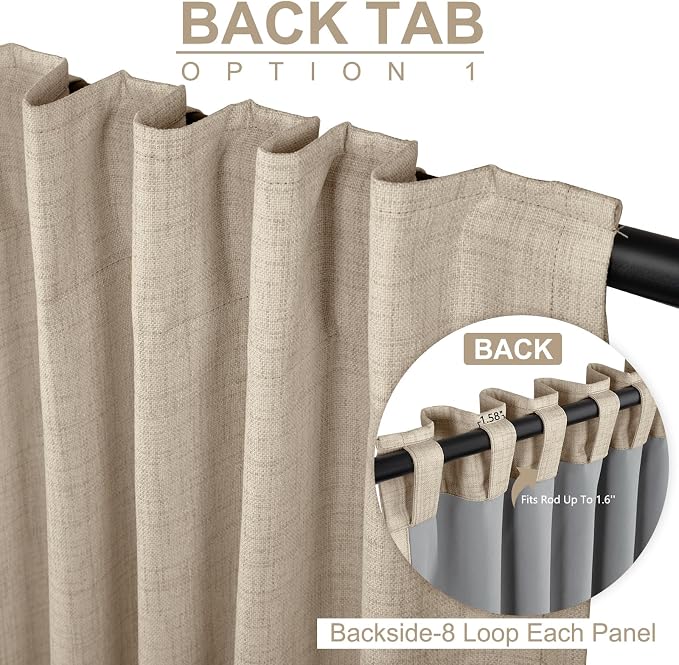 Linen Textured Total Blackout Sliding Door Curtains 90 Inches Long, Oatmeal | - Image 3