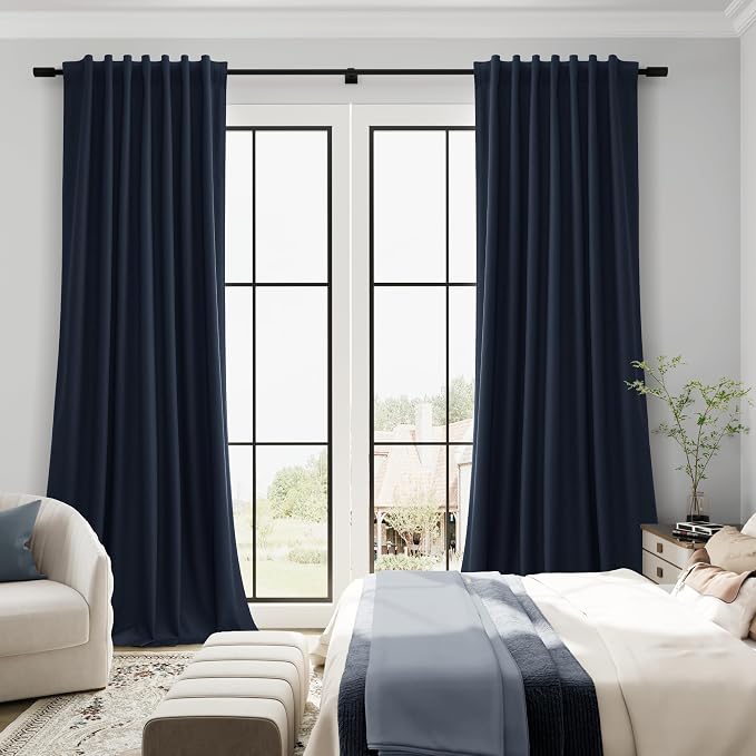 Navy Blue 100% Blackout Linen Curtains - Image 7
