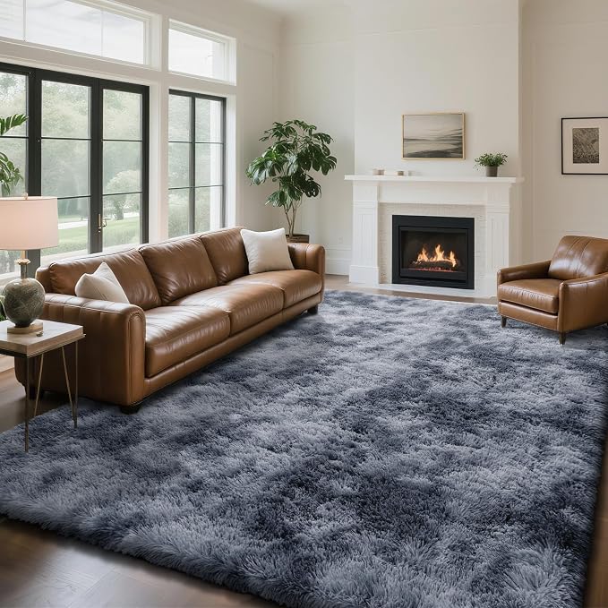Mottled Grey 10x14 Area Rugs for Living Room, Fluffy Shag Rug Large Carpet | - Image 2