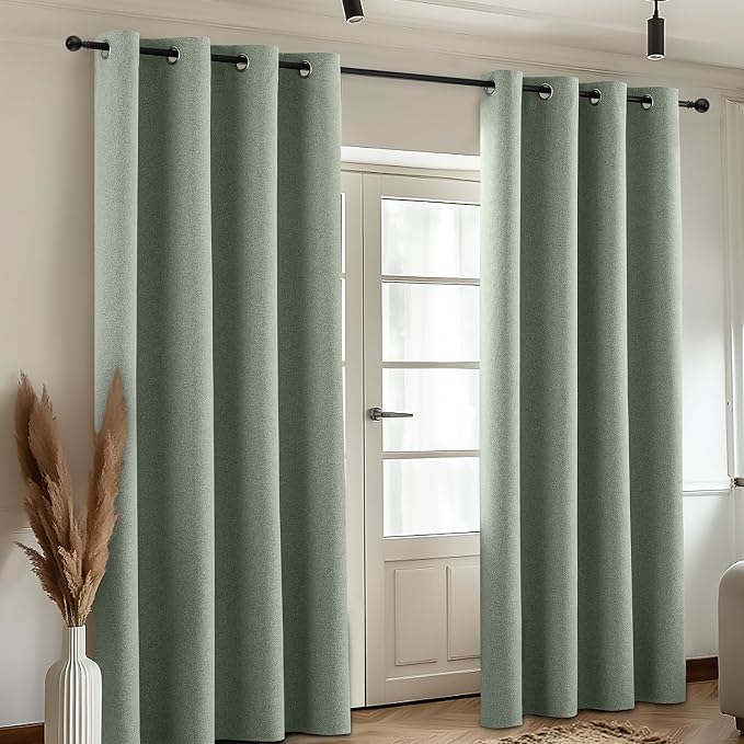 COSVIYA 100% Blackout Sage Green Linen Curtains & Drapes 63 Inch Length | Light - Image 5