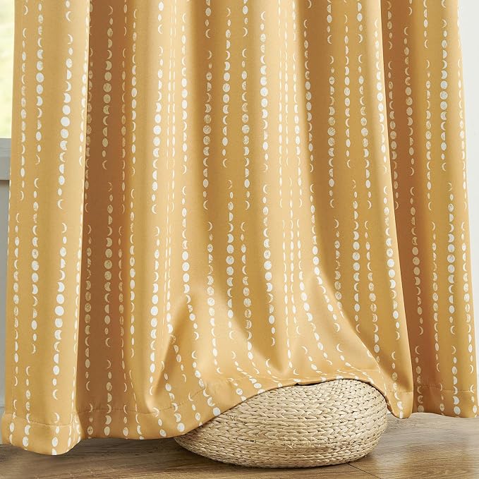 jinchan 95% Blackout Boho Curtains 84 Inches Long Mustard Moon Phases Printed - Image 9