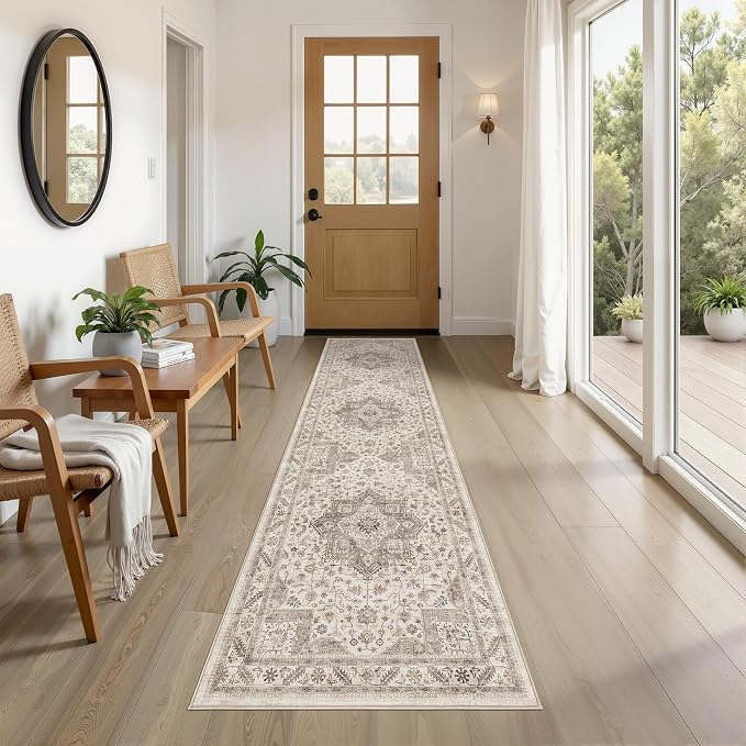 cotiled 2x8 Hallway Runner Rug for Entryway, Non-Slip Vintage, Light Brown | - Image 2