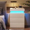 ADORNEVE White Nightstand with Charging Station and LED Lights | Modern Night by ADORNEVE