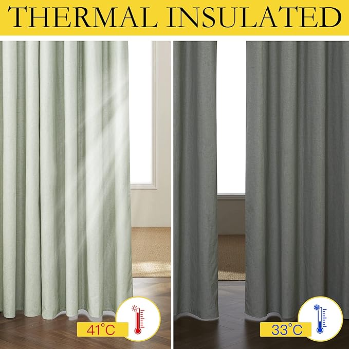 NICETOWN Sage Green Linen 100% Blackout Curtains 120 inches Length - Image 4