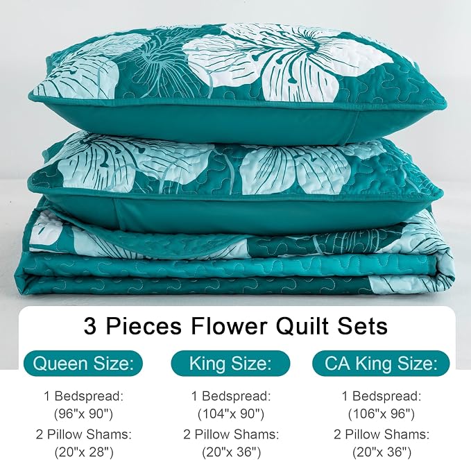 DJY Floral Queen Quilt Set Gradient Green Floral Quilt Coverlet Set 3 Pieces - Image 6