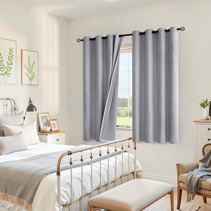 YoungsTex Grey Linen Blackout Curtains 68 Inch Length - Image 2