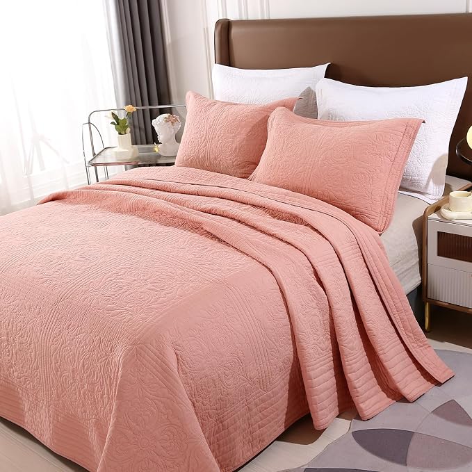 ROOMLIFE Quilt Set Full Size 3D Floral Embroidery Pattern 3-Piece Cotton by ROOMLIFE
