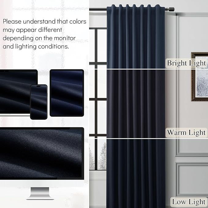 Navy Blue 100% Blackout Linen Curtains 96 Inches Long - Image 7