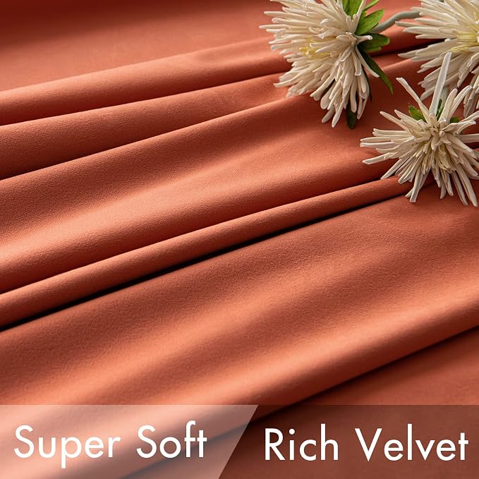 MIULEE Velvet Curtains 52x84 inches 2 Panels Burnt Orange Blackout Curtains | - Image 4