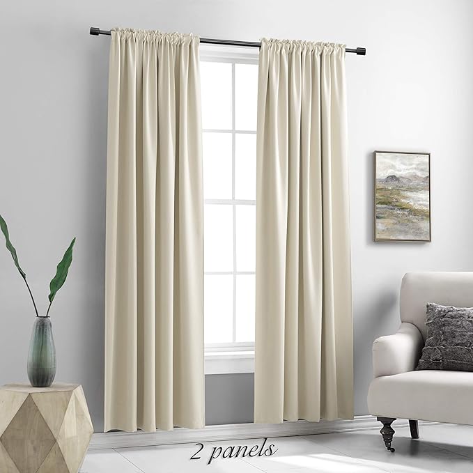 2 Panels 84 inch Length Cream Beige Blackout Curtain Panels - Image 2