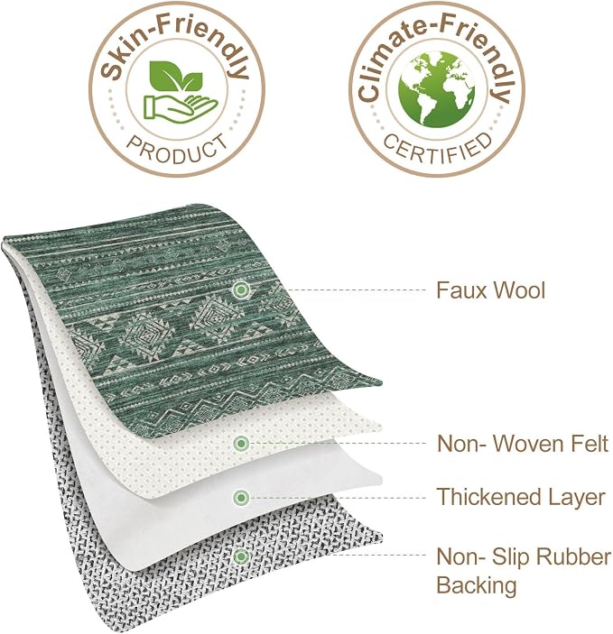 Nakagishi Boho 5x7 Area Rug Living Room Rugs Machine Washable Green | Soft - Image 8