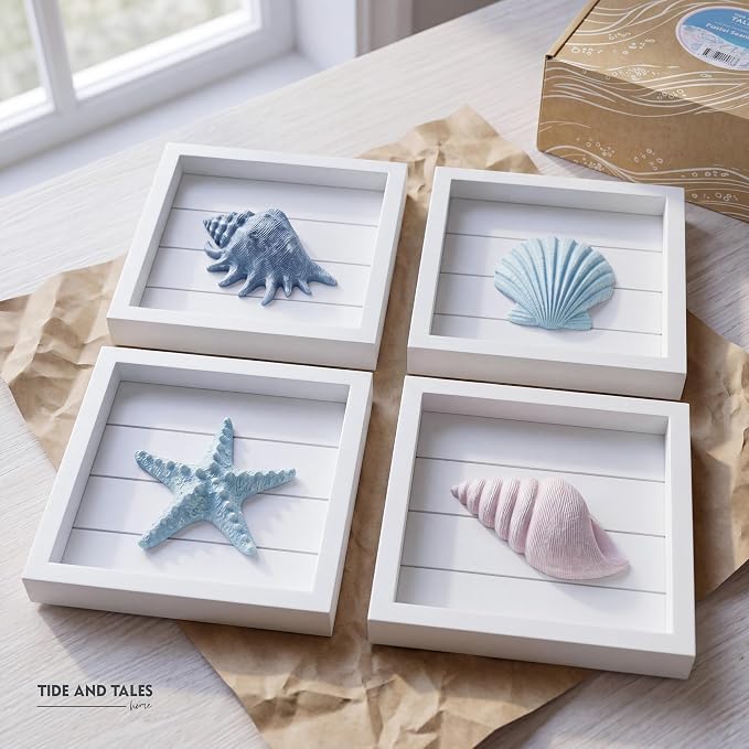 Tide and Tales 3D Coastal Wall Art, Beach Wall Decor, Framed Set of 4 | 7" x 7" - Image 8