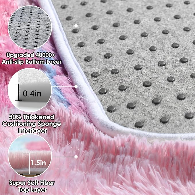 Checkered 8x10 Area Rugs for Living Room, Large Fluffy Pink Rainbow Colorful - Image 3