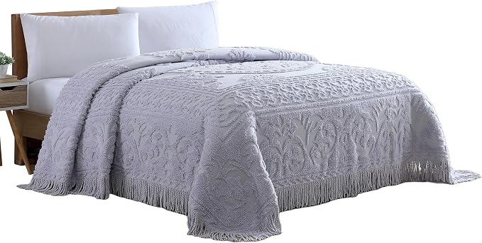 Beatrice Home Fashions Medallion Queen Cotton Chenille Bedspread, Lavender | by BeatriceHomeFashions