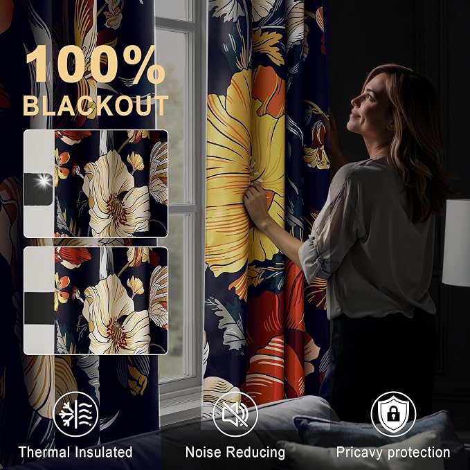 NICETOWN Boho Floral Curtains 100% Blackout - Image 5