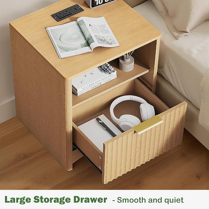 Marsail Wooden Nightstand with Drawer, Modern Night Stand with Charging Station - Image 6