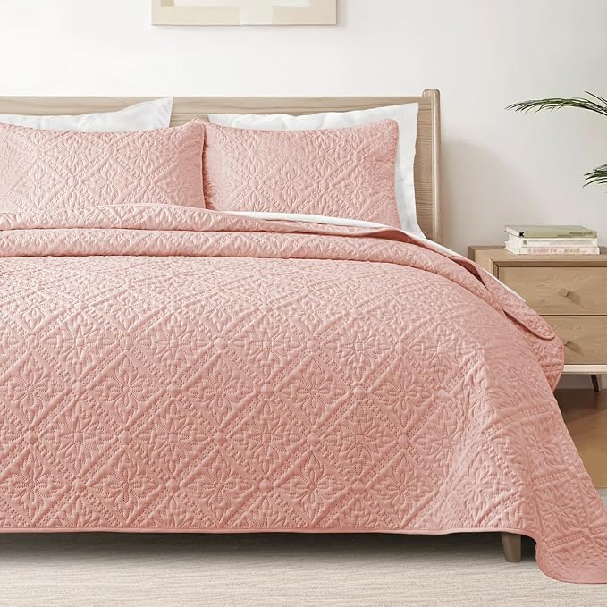 Exclusivo Mezcla Twin Quilt Set, Blush Pink | Lightweight Soft Bedspreads by ExclusivoMezcla