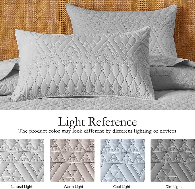 akkialla King/Cal King Size Quilt Bedding Set, Light Grey Lightweight - Image 4