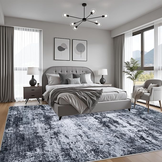 10x14 Area Rug Living Room: Modern Washable Indoor Carpet Black | - Image 3