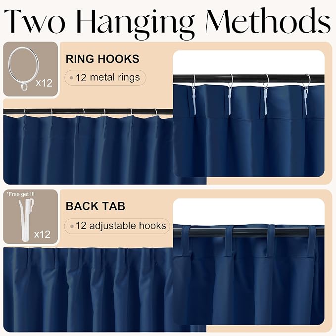 Etherealveil Navy Blue Pinch Pleated Blackout Curtains 2 Panels 40"x108" | Back - Image 6