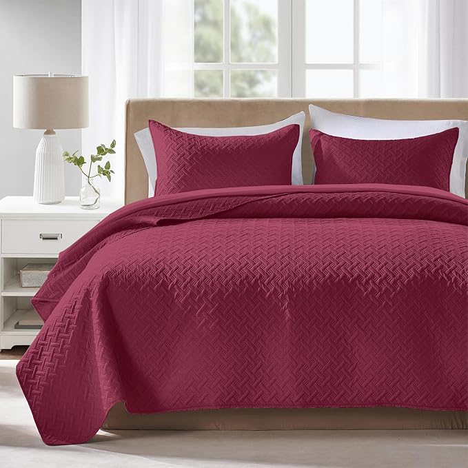 FLYMME Oversized King/California King Quilt Set 118"x106", Burgundy 3-Piece by FLYMME