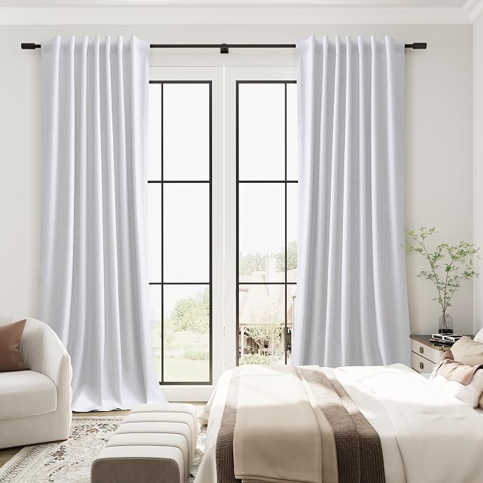 Beige White Linen 100% Blackout Curtains - Image 7