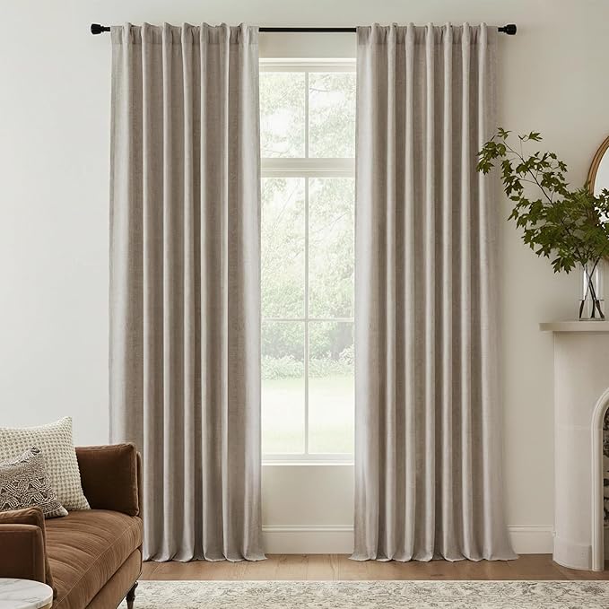 RYB HOME Natural Beige 100% Blackout Linen Curtains 96 Inch Long by RYBHOME