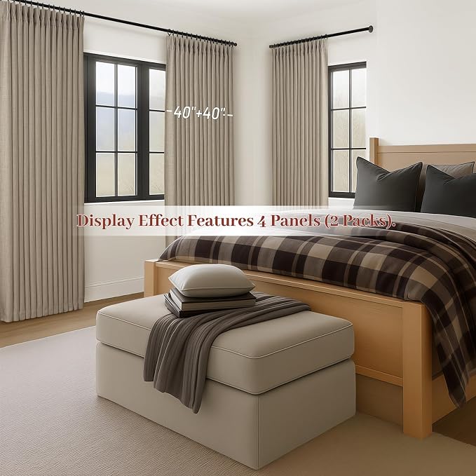 Pinch Pleated Warm Beige Blackout Mini Curtains 54 Inch Length 2 Panels - Image 7