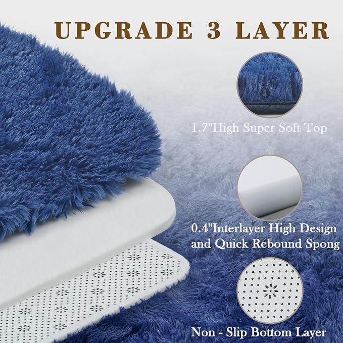 5x8 Royal Blue Shag Area Rug for Living Room, Fluffy Plush Carpet | Non-Slip - Image 5