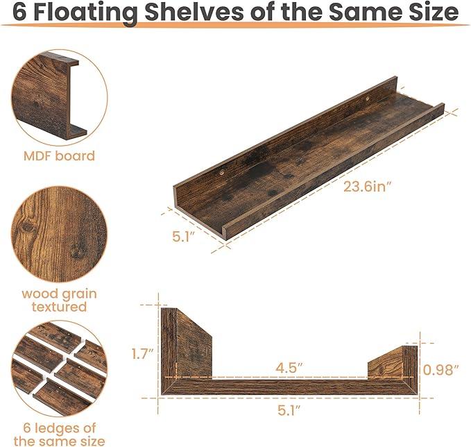 upsimples Floating Shelves for Wall Decor and Storage, Nursery Room, Coffee Bar - Image 3