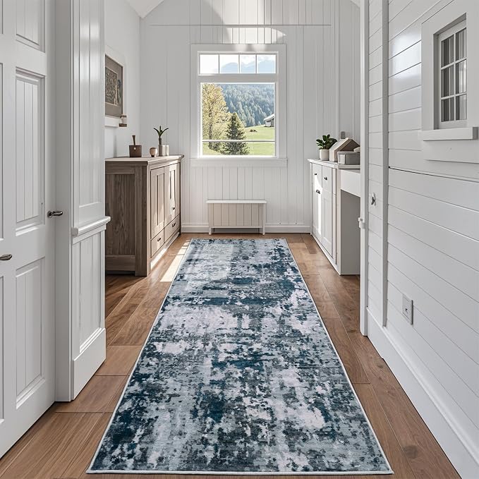 Aelenmu Runner Rugs for Hallways Kitchen 2.6x8 Non Slip Washable Navy Grey | by Aelenmu